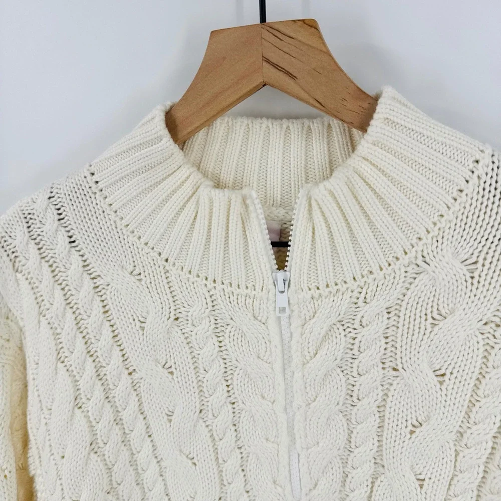Pink Pineapple Chunky‎ Cable Knit Quarter Zip Sweater Size XL Preppy Fisherman